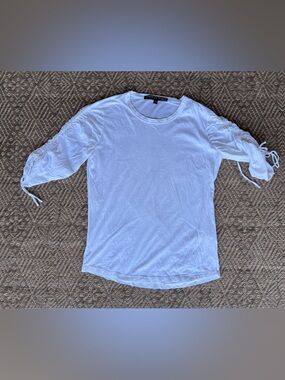 Veronica Beard Waldorf White Ruched Sleeve T-Shirt Womens Size M